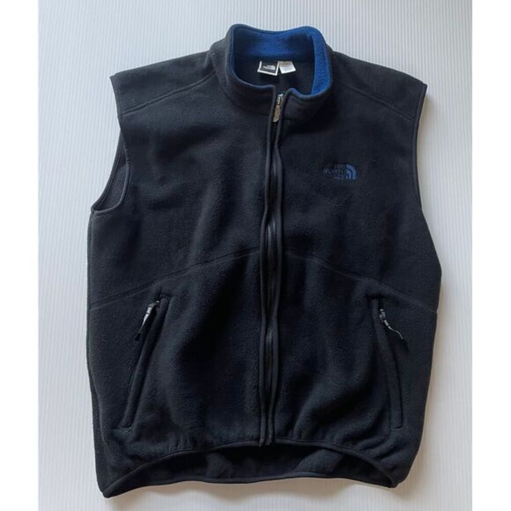 The North Face Black Fleece Vest with Blue Trim Classic Outdoor Layering Piece L